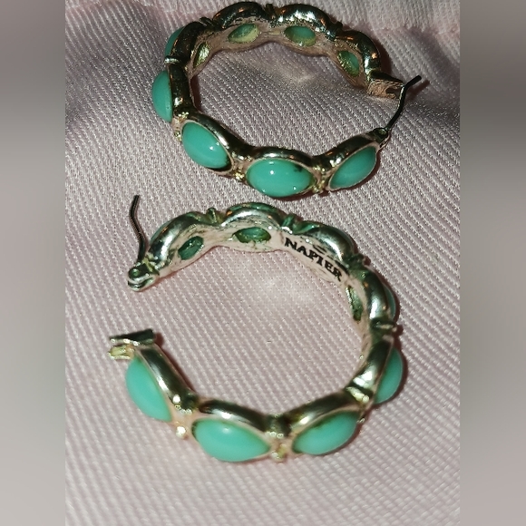 Vintage Napier Earrings Silvertone with Blue Green Stones - Picture 4 of 16